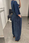 AVIVA JIFEI XUE Blue Striped Panel Wide Leg Pants S22-CWLP